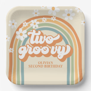 Plato De Papel Dos Groovy Cumpleaños Retro Arcoíris Margarita
