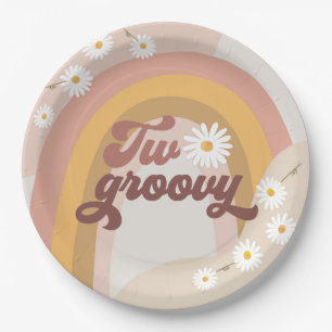 Plato De Papel Dos Groovy Retro Hippie Daisy Chica Segundo Cumple