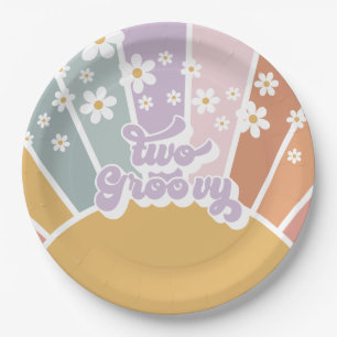 Plato De Papel Dos Groovy Retro Sunshine Rainbow Daisy