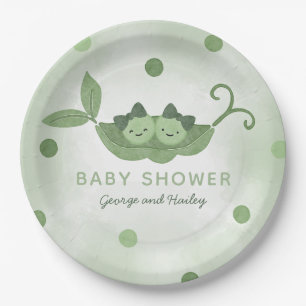 Plato De Papel Dos guisantes en un Baby Shower de Chicas gemelos 