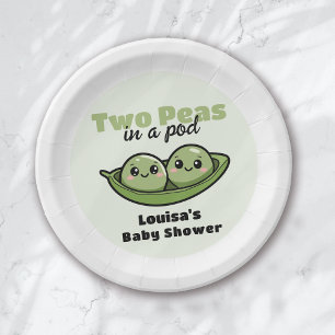 Plato De Papel Dos guisantes en un Baby Shower gemelo de Pod