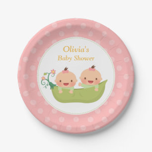 Plato De Papel Dos Guisantes en una Vaina Baby Shower Gemelas Ros