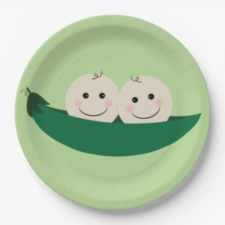 Plato De Papel Dos guisantes en una vaina hermanan al bebé