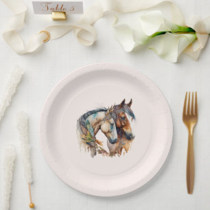 Plato De Papel Dos hermosos caballos del Boho Occidental