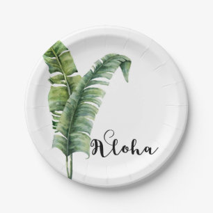Plato De Papel Dos hojas de palma elegantes tropicales boda hawai
