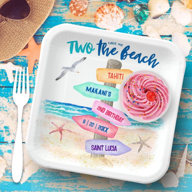 Plato De Papel Dos La Playa | Niños Segundo cumpleaños (Subido por el creador)