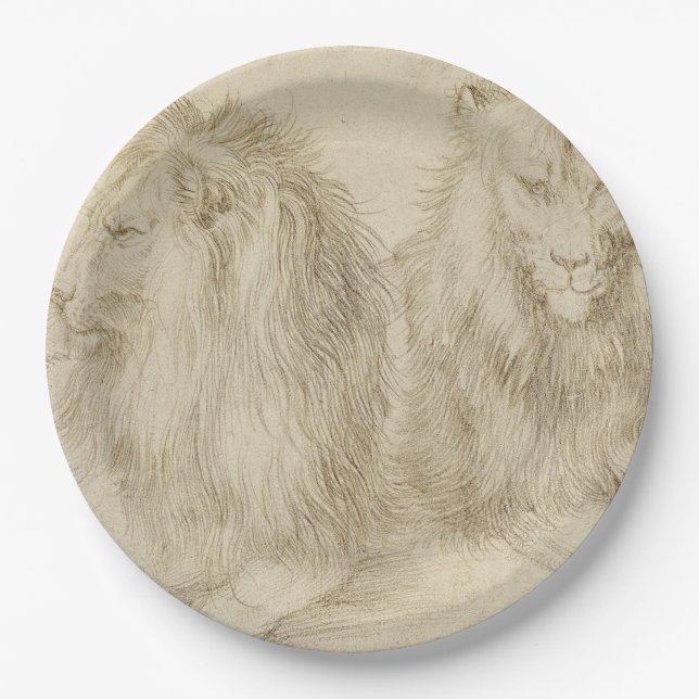 Plato De Papel Dos Leones (Animales Silvestres) (Albrecht Durer) (Anverso)