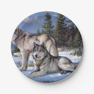 Plato De Papel Dos lobos árticos pintando