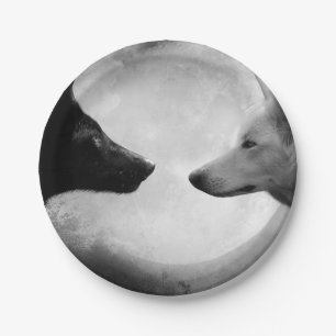 Plato De Papel Dos lobos enfrentándose