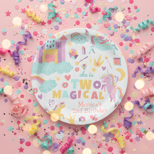 Plato De Papel Dos mágicos colores arcoiris pastel unicornio segu