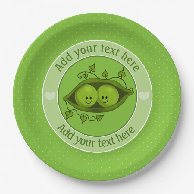 Plato De Papel Dos Peas Personalizadas En Un Pod (Anverso)