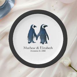 Plato De Papel Dos pingüinos lindos | Boda romántica