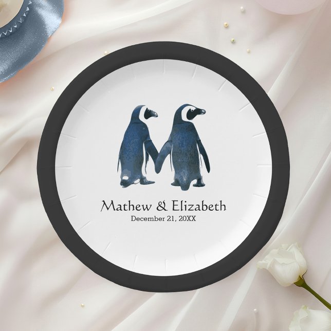 Plato De Papel Dos pingüinos lindos | Boda romántica (Subido por el creador)