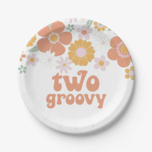 Plato De Papel Dos Placas de papel de cumpleaños Groovy Retro Flo