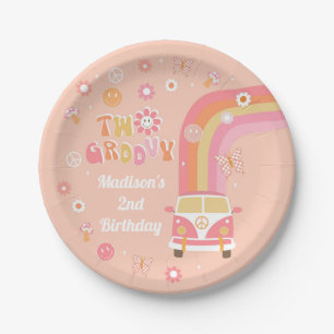 Plato De Papel Dos Placas de papel Groovy Retro Boho Birthday Par