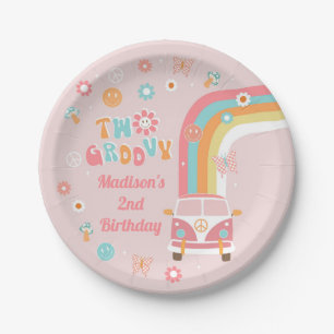 Plato De Papel Dos Placas de papel Groovy Retro Boho Birthday Par