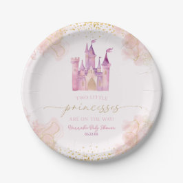 Plato De Papel Dos princesas castillos gemelos Baby Shower