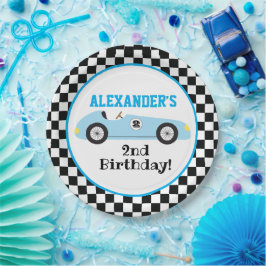 Plato De Papel Dos Racecar Rápido Carreras Azul Niño Cumpleaños