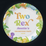 Plato De Papel Dos Rex Dinosaur 2º Segundo Partido de Cumpleaños<br><div class="desc">Estos son dos Rex Dinosaur 2do Birday Party Paper Plates!</div>