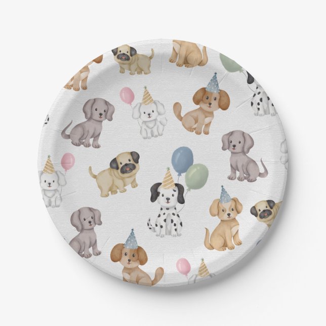 Plato De Papel Dos rosados dejan que los perros saquen la placa F (Anverso)