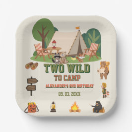 Plato De Papel Dos salvajes para acampar safari Bosque cumpleaños