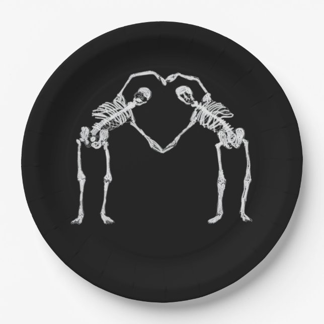 Plato De Papel Dos Skeleton Hearts Hands Classic (Anverso)
