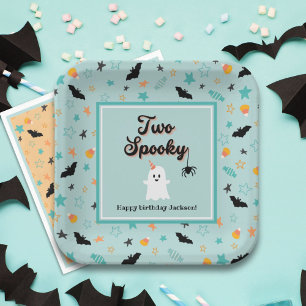 Plato De Papel Dos Sombríos Sexo Neutral Halloween Segundo Cumple