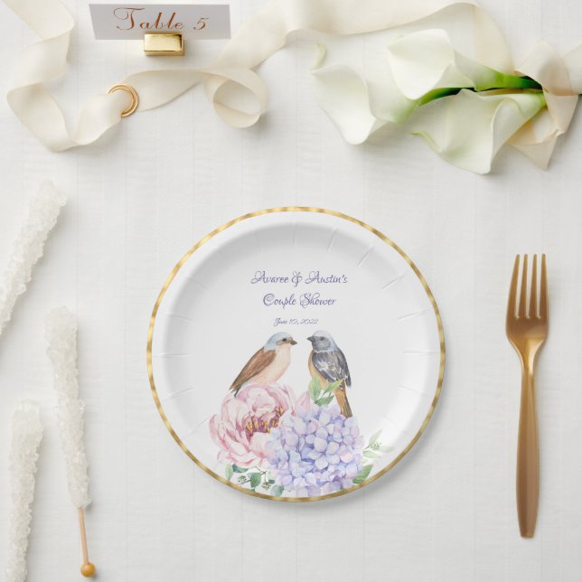 Plato De Papel Dos Songbirds Ducha Pareja (Boda)