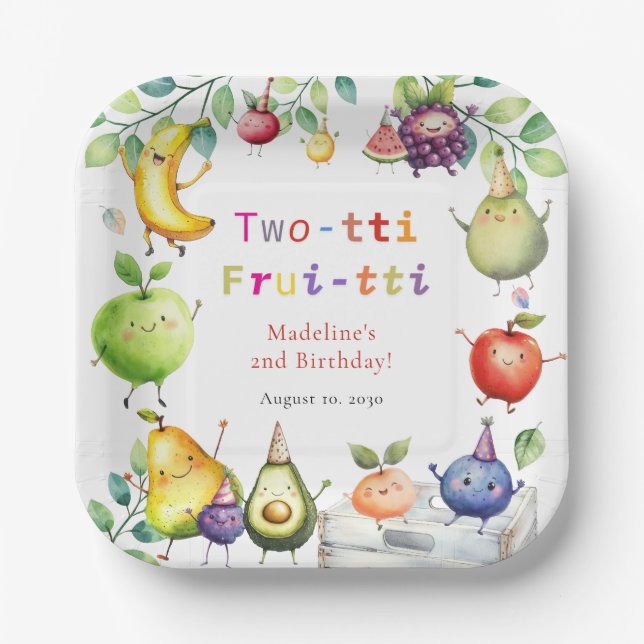 Plato De Papel Dos-tti Frutti Frutas Bailarinas Fiesta de Cumplea (Anverso)