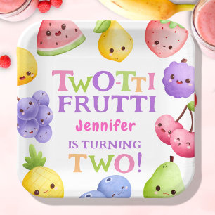 Plato De Papel ¡Dos-tti Frutti! Niña Rosa Cutie Fruta 2do Cumplea