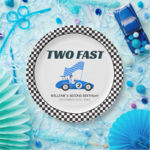 Plato De Papel Dos vagones de carreras rápidas Blue Race Segundo 