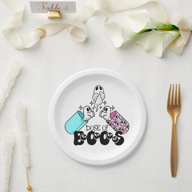 Plato De Papel Dosis de Boos Medical Ghost Halloween (Boda)