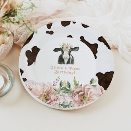Plato De Papel DOTTIE Holy Cow Cute Floral Farm 1er cumpleaños