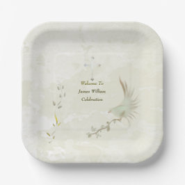 Plato De Papel Dove and golden leaves  paper plates