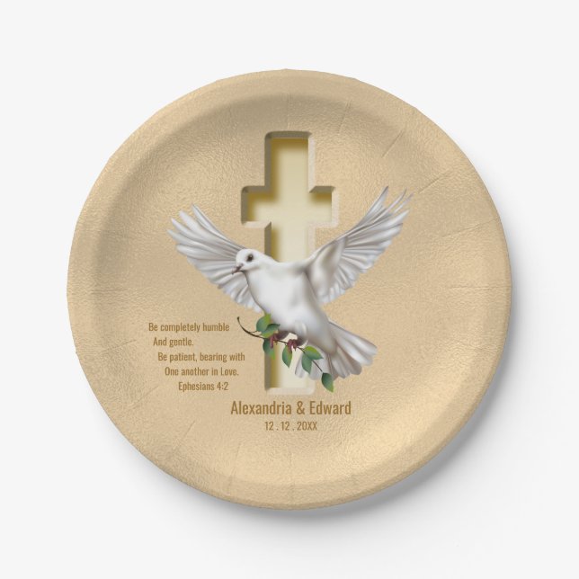 Plato De Papel Dove Cross Scripting Verse Ephesian 4:2 (Anverso)