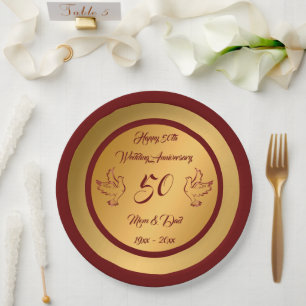 Plato De Papel Dove Personalizar Feliz Oro 50 Aniversario