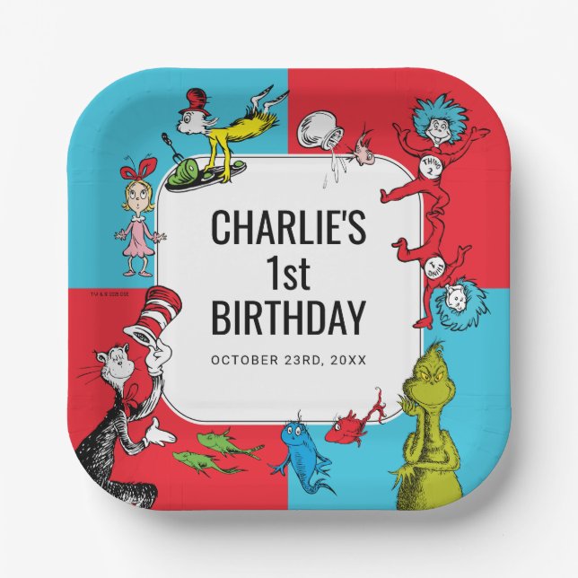 Plato De Papel Dr. Seuss - Caracteres | Cumpleaños de los niños (Anverso)