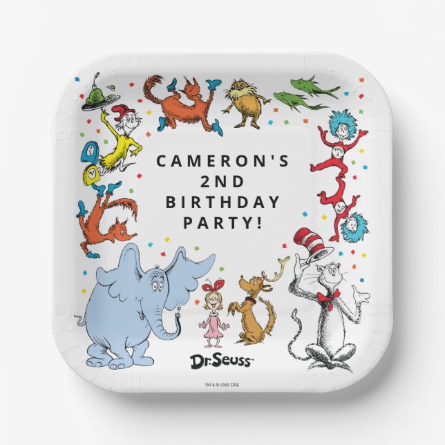 Plato De Papel Dr. Seuss Character Confetti | Cumpleaños de los n (Anverso)