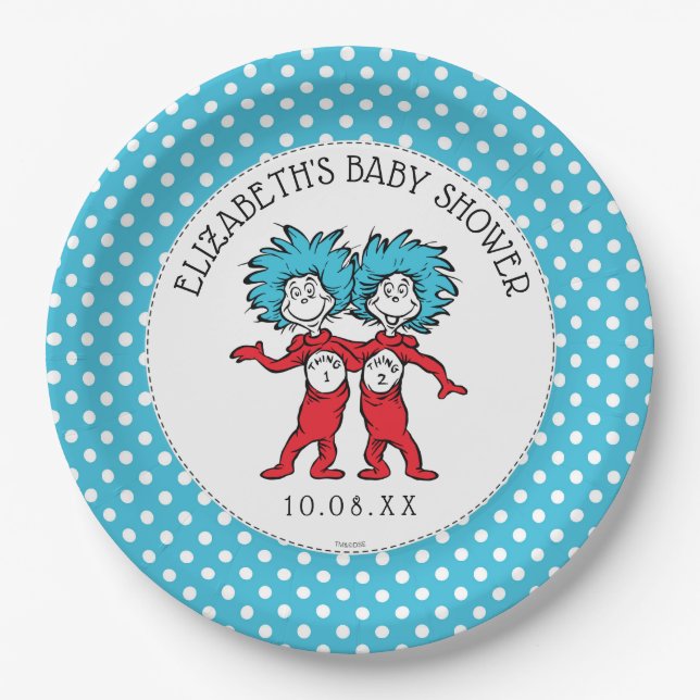 Plato De Papel Dr. Seuss Cosa Uno Cosa Dos | Gemelos Fiesta de Be (Anverso)