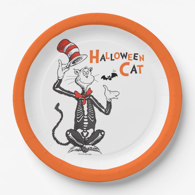 Plato De Papel Dr. Seuss | Gato de Halloween en el Gorra (Anverso)