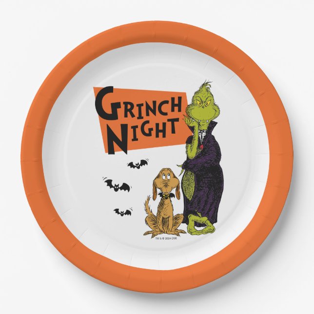 Plato De Papel Dr. Seuss | Gráfica nocturna de Hallowen Grinch (Anverso)