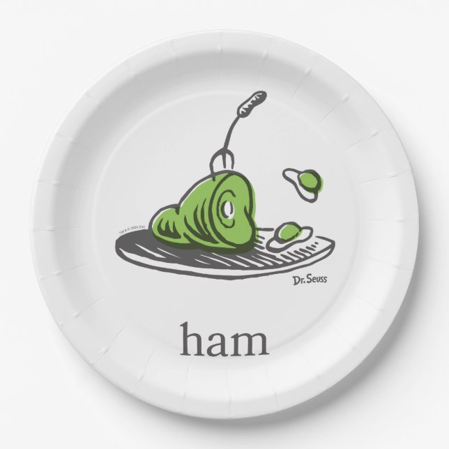 Plato De Papel Dr. Seuss | Huevos verdes con jamón (Anverso)