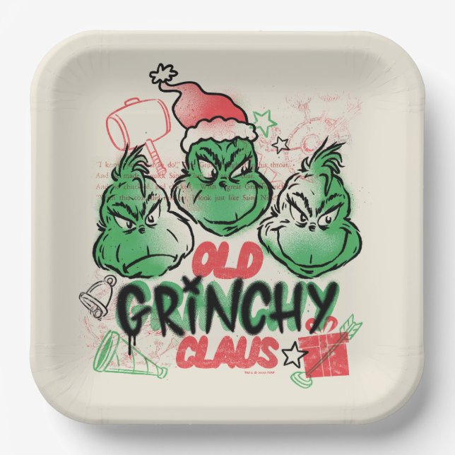 Plato De Papel Dr. Seuss | Viejo Grinch Claus (Anverso)