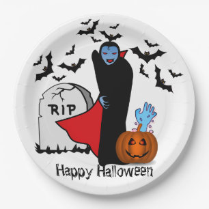 Plato De Papel Drácula Bats De Calabaza A Mano Zombie Y Una Tumba