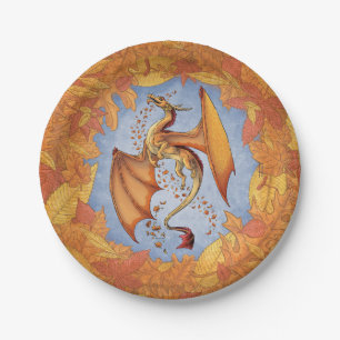 Plato De Papel Dragón anaranjado del arte de la fantasía de la