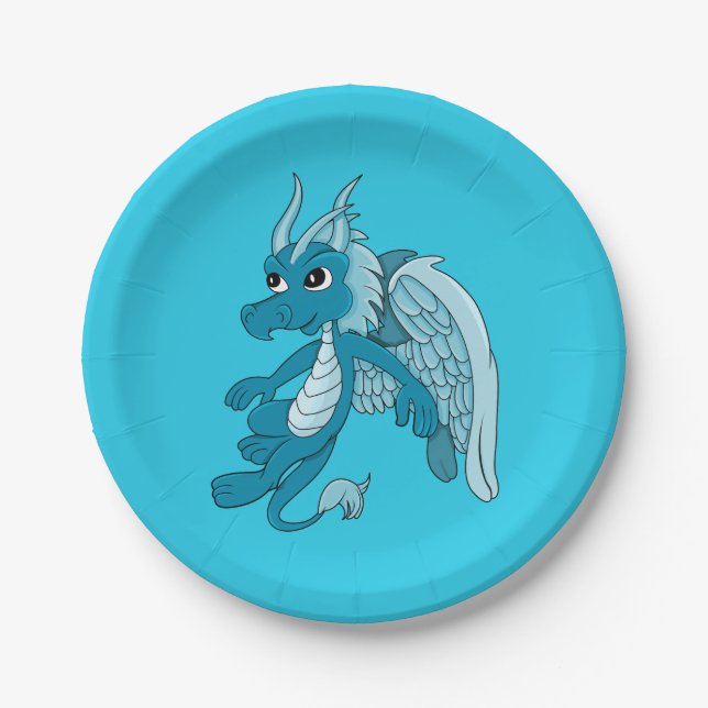 Plato De Papel dragón azul dibujos animados (Anverso)