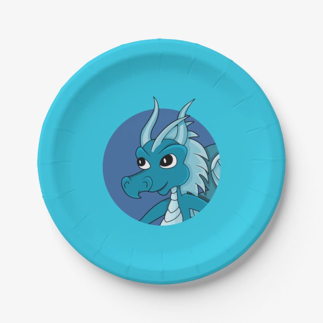 Plato De Papel dragón azul dibujos animados (Anverso)