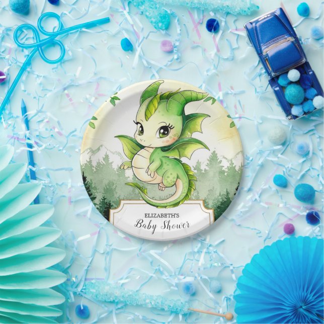 Plato De Papel Dragon Baby Shower (Fiesta)