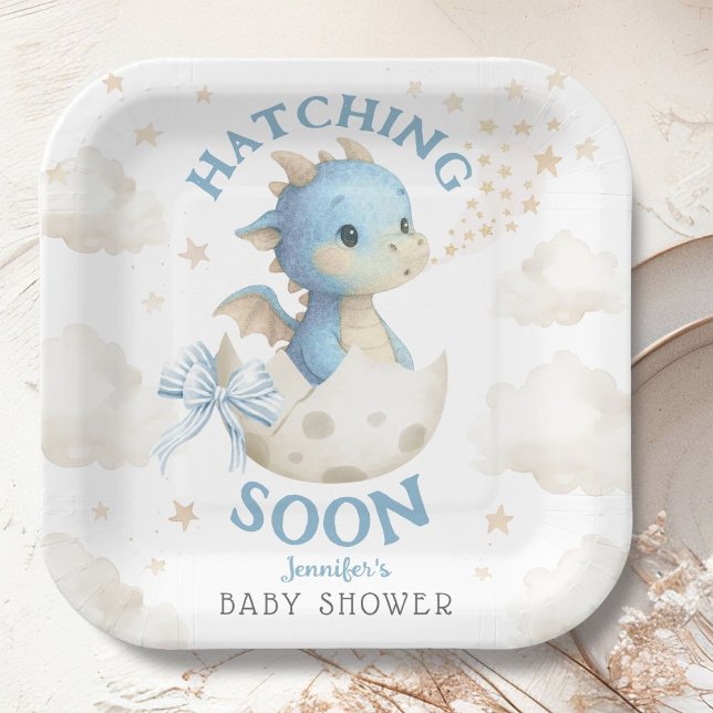 Plato De Papel Dragon Baby Shower Boy Blue Hatching Soon (Subido por el creador)