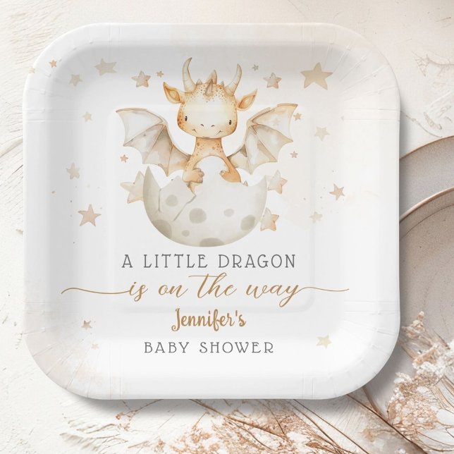 Plato De Papel Dragon Baby Shower Cute Boho (Subido por el creador)
